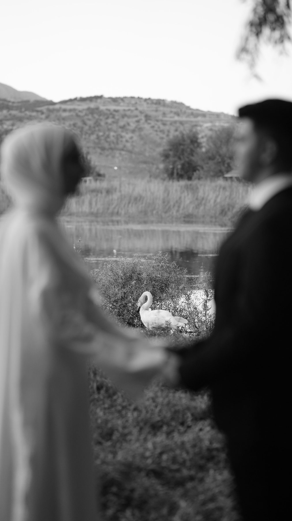 Siyah beyaz, doğal ve zamansız bir çift portresi.